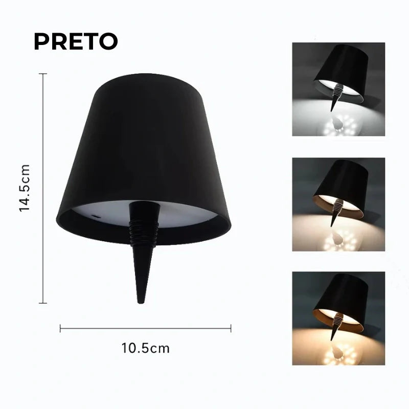 Cúpula LED Recarregável para Garrafas – Toque Inteligente, 3 Cores e Brilho Ajustável